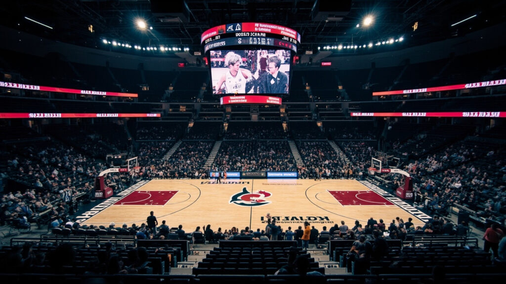 The court at the Videotron Centre, ready for the Miami Heat vs. Toronto Raptors matchup.