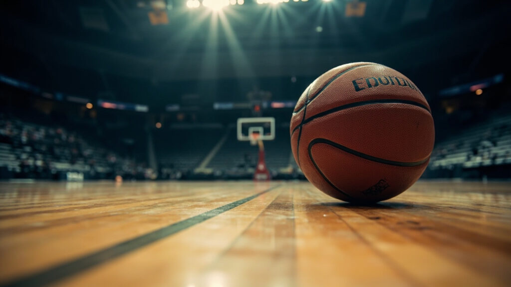 A basketball rests on the court, marking a pivotal moment for the Jazz.