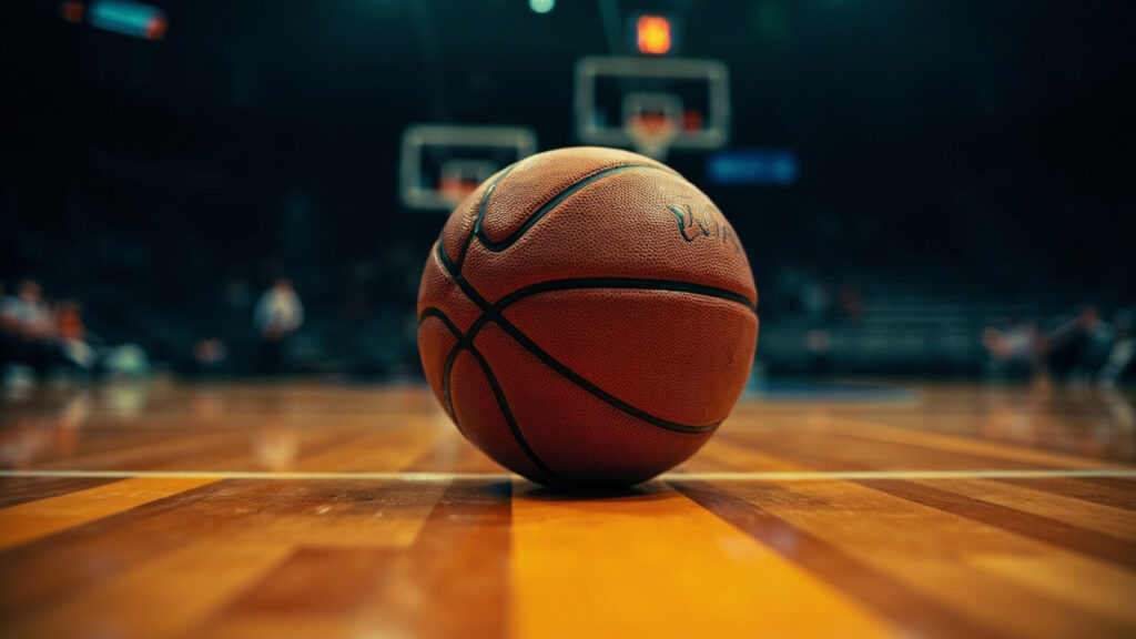 A basketball signifies the excitement leading up to the matchup.